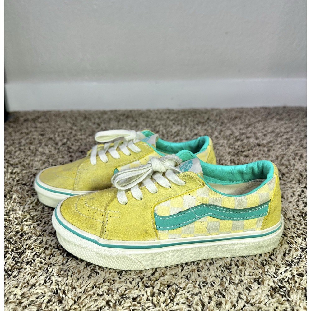 VANS Sk8Low Checkerboard Women's Size 5 Banana Cream Yellow/Cream/ Teal‎